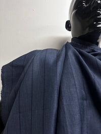Indigo Blue Melange Stripe Linen Shirting - 16 - L'Etoffe Fabrics LLC