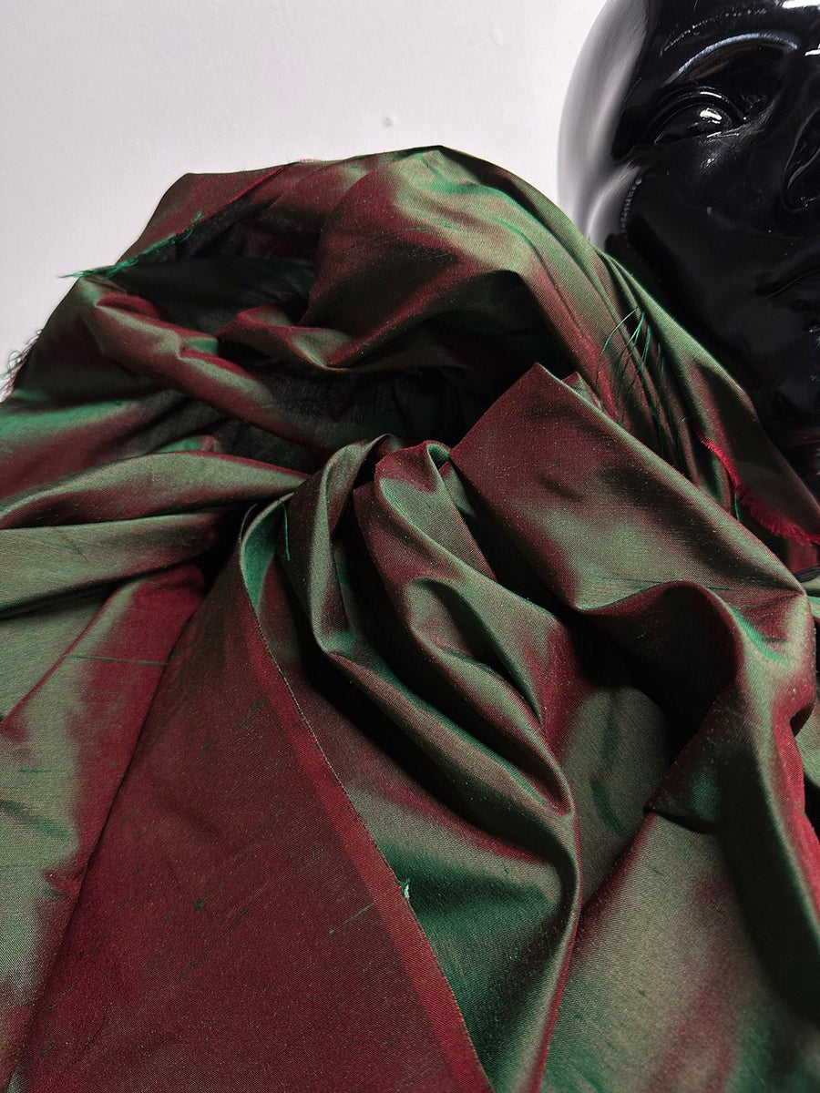 Iridescent Silk Dupioni Green Red - L'Etoffe Fabrics LLC
