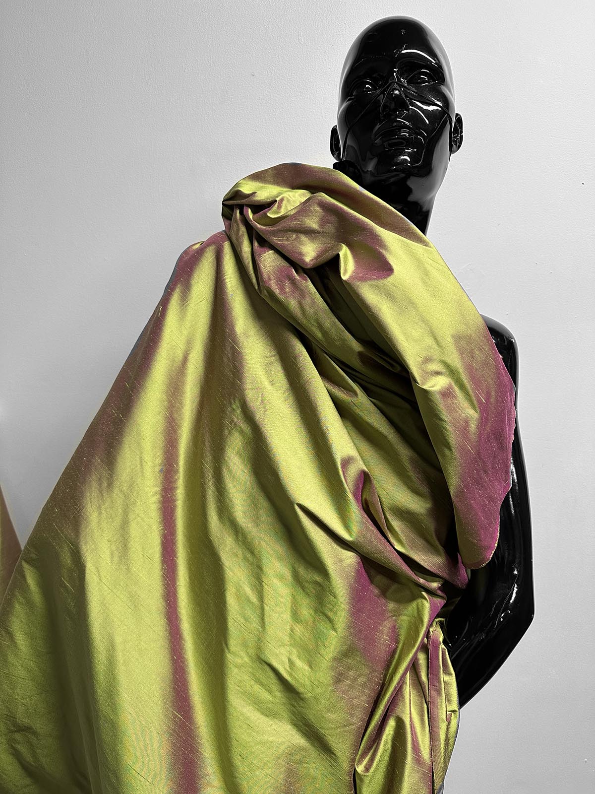 Iridescent Silk Dupioni Lime Fuchsia - L'Etoffe Fabrics LLC