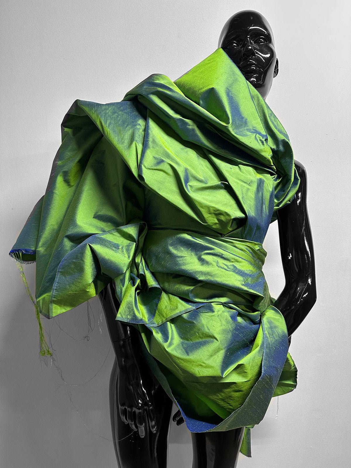 Iridescent Silk Dupioni Lime Royal Blue - L'Etoffe Fabrics LLC