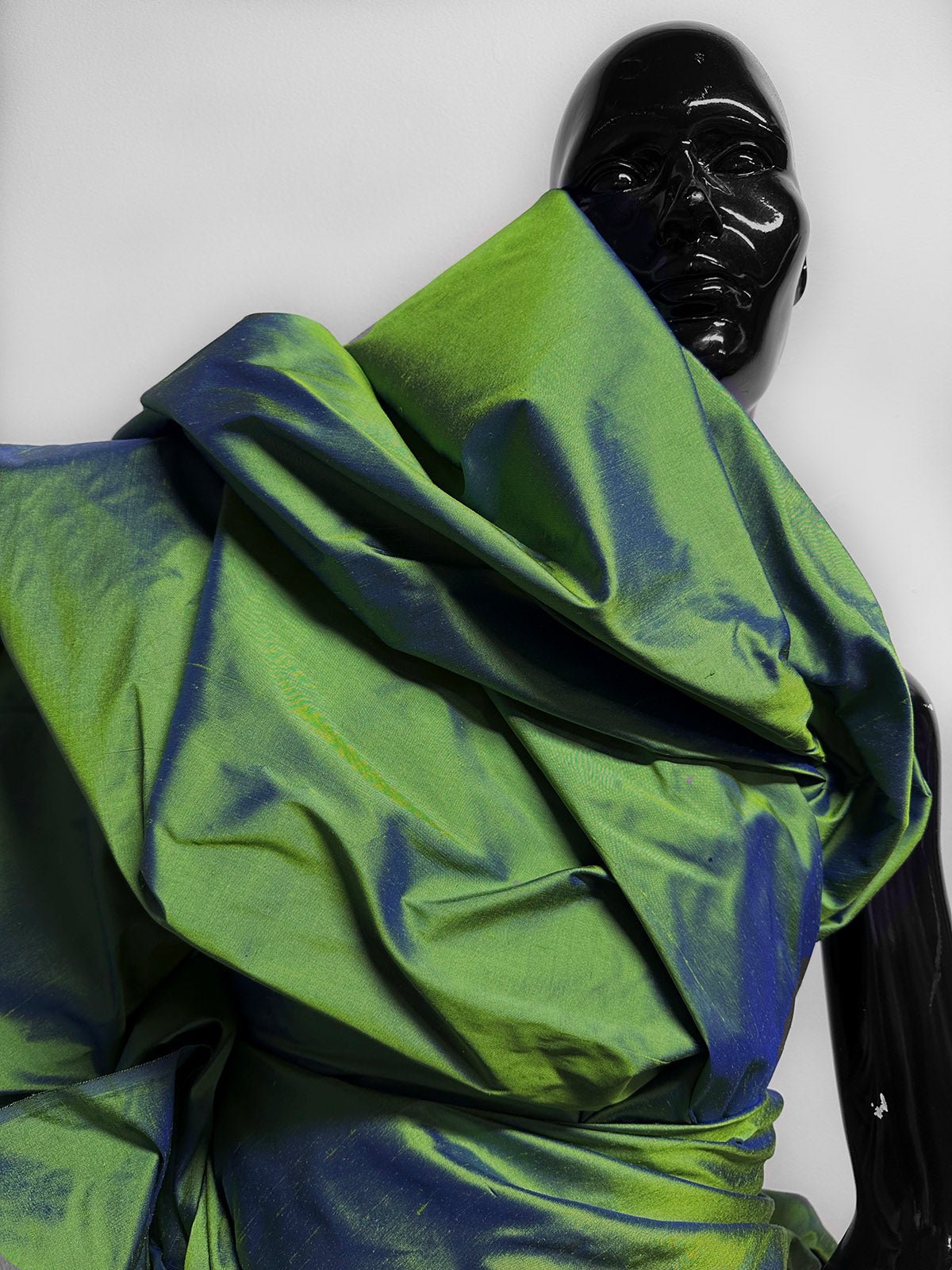 Iridescent Silk Dupioni Lime Royal Blue - L'Etoffe Fabrics LLC