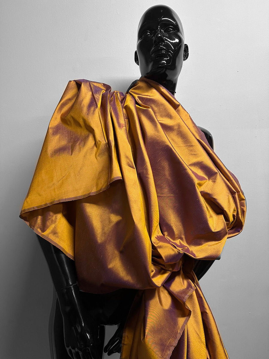 Iridescent Silk Dupioni Mustard Royal Blue - L'Etoffe Fabrics LLC