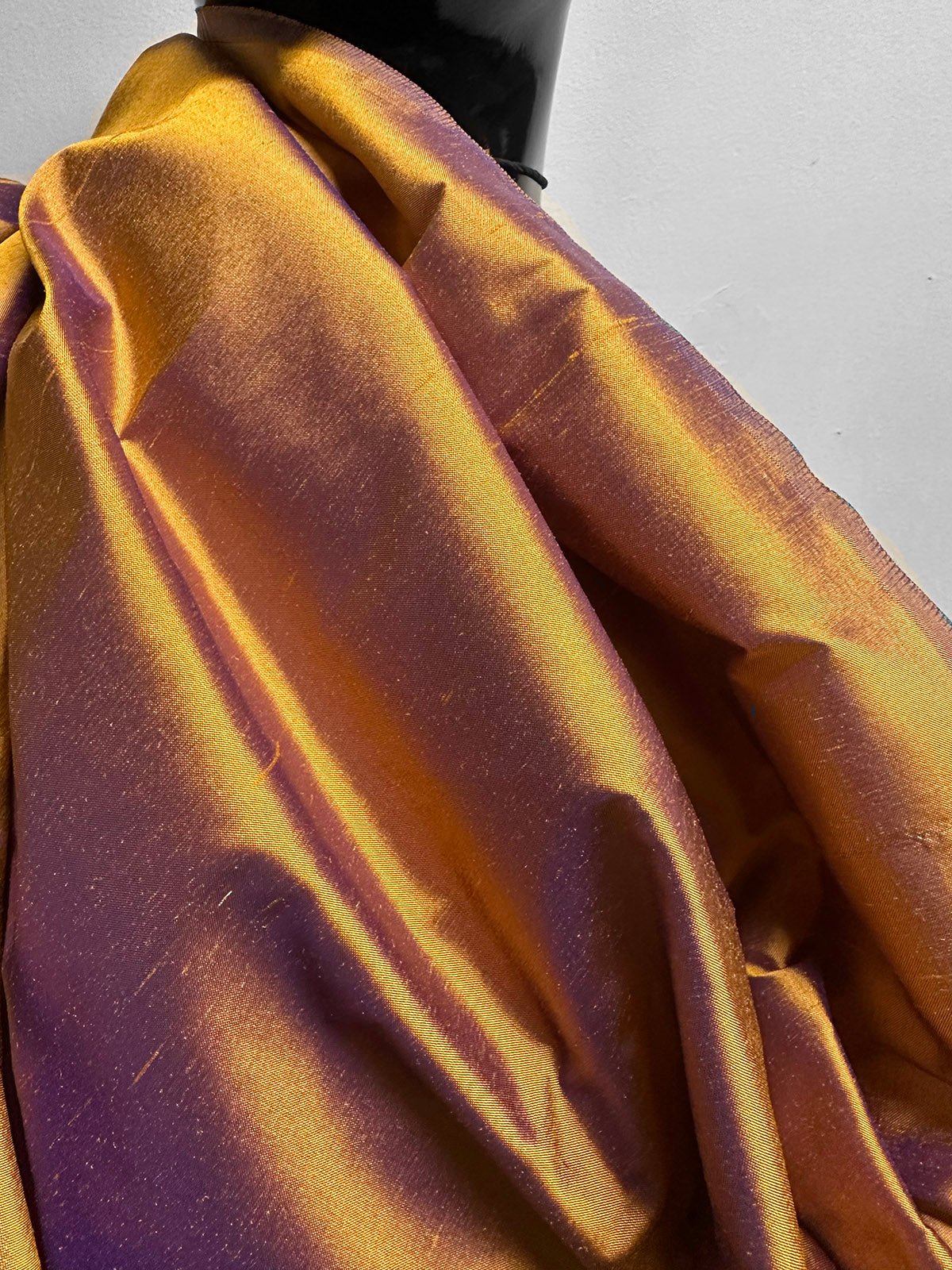 Iridescent Silk Dupioni Mustard Royal Blue - L'Etoffe Fabrics LLC