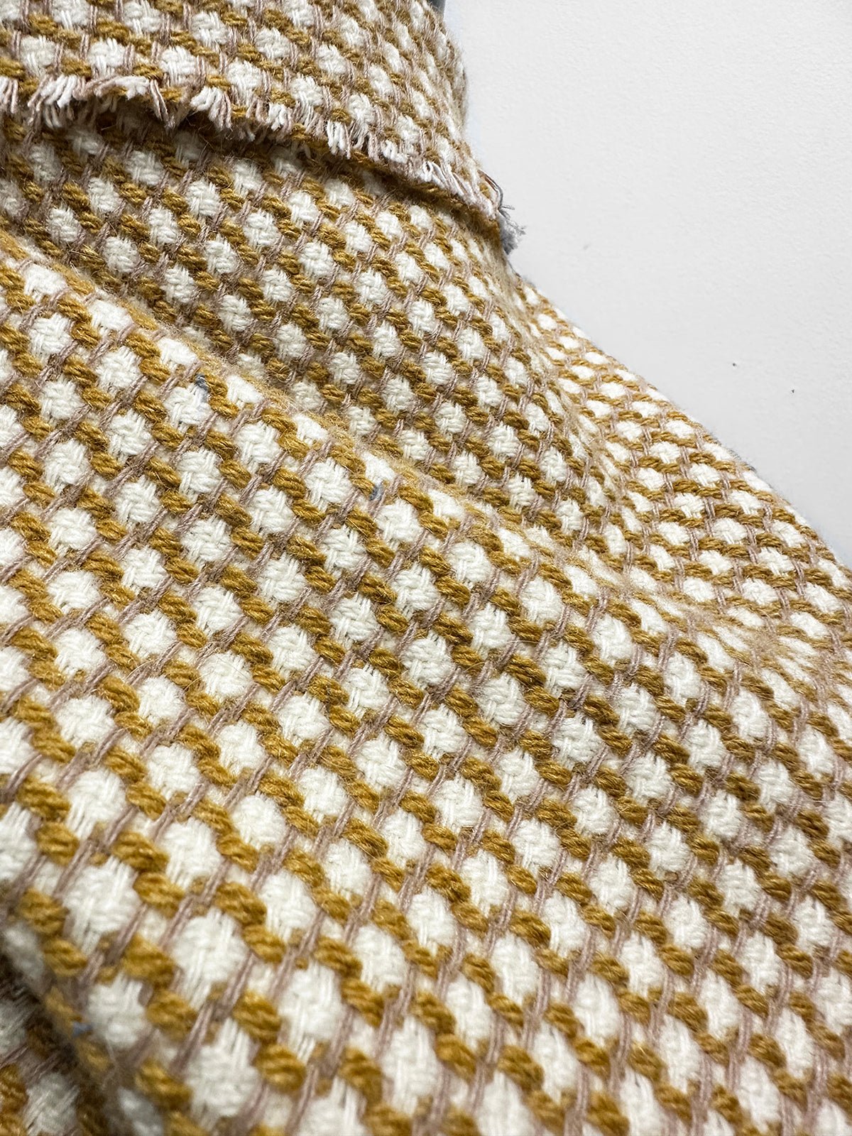 Italian Alpaca Blend Mustard Geometric Weave - L'Etoffe Fabrics LLC
