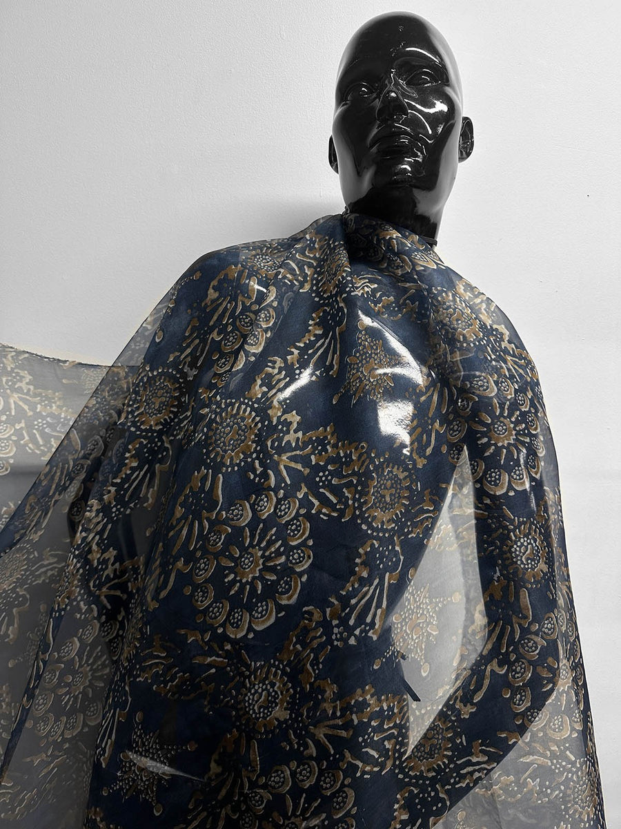 Italian BC Batik Inspired Silk Print - blue - L'Etoffe Fabrics LLC