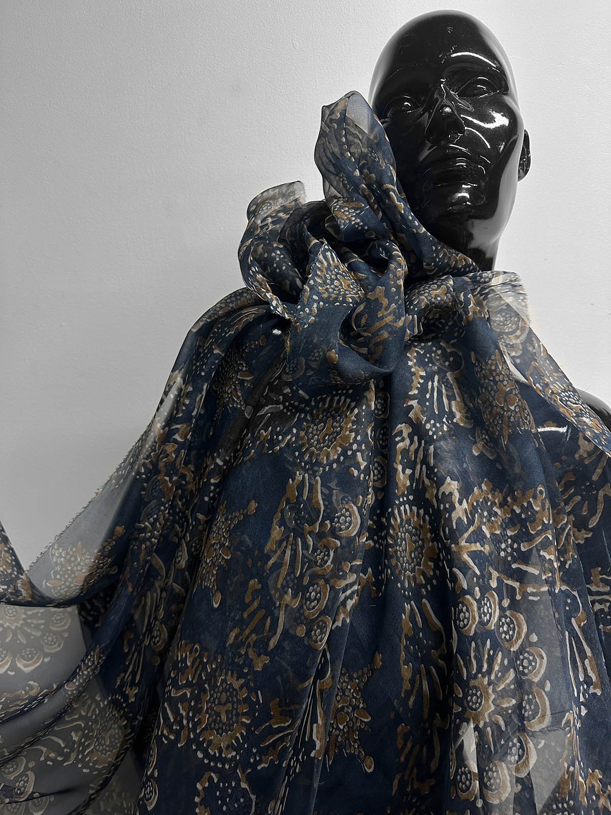 Italian BC Batik Inspired Silk Print - blue - L'Etoffe Fabrics LLC
