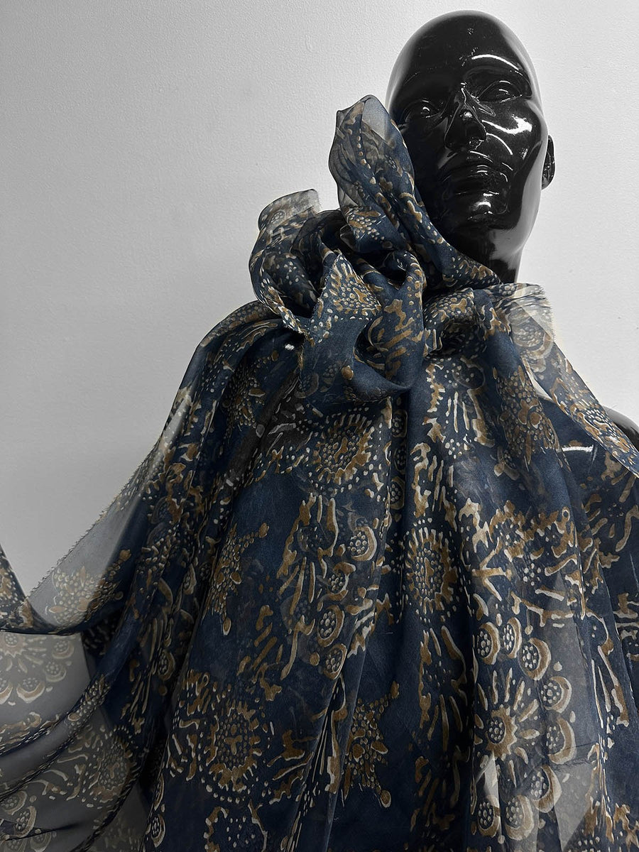 Italian BC Batik Inspired Silk Print - blue - L'Etoffe Fabrics LLC