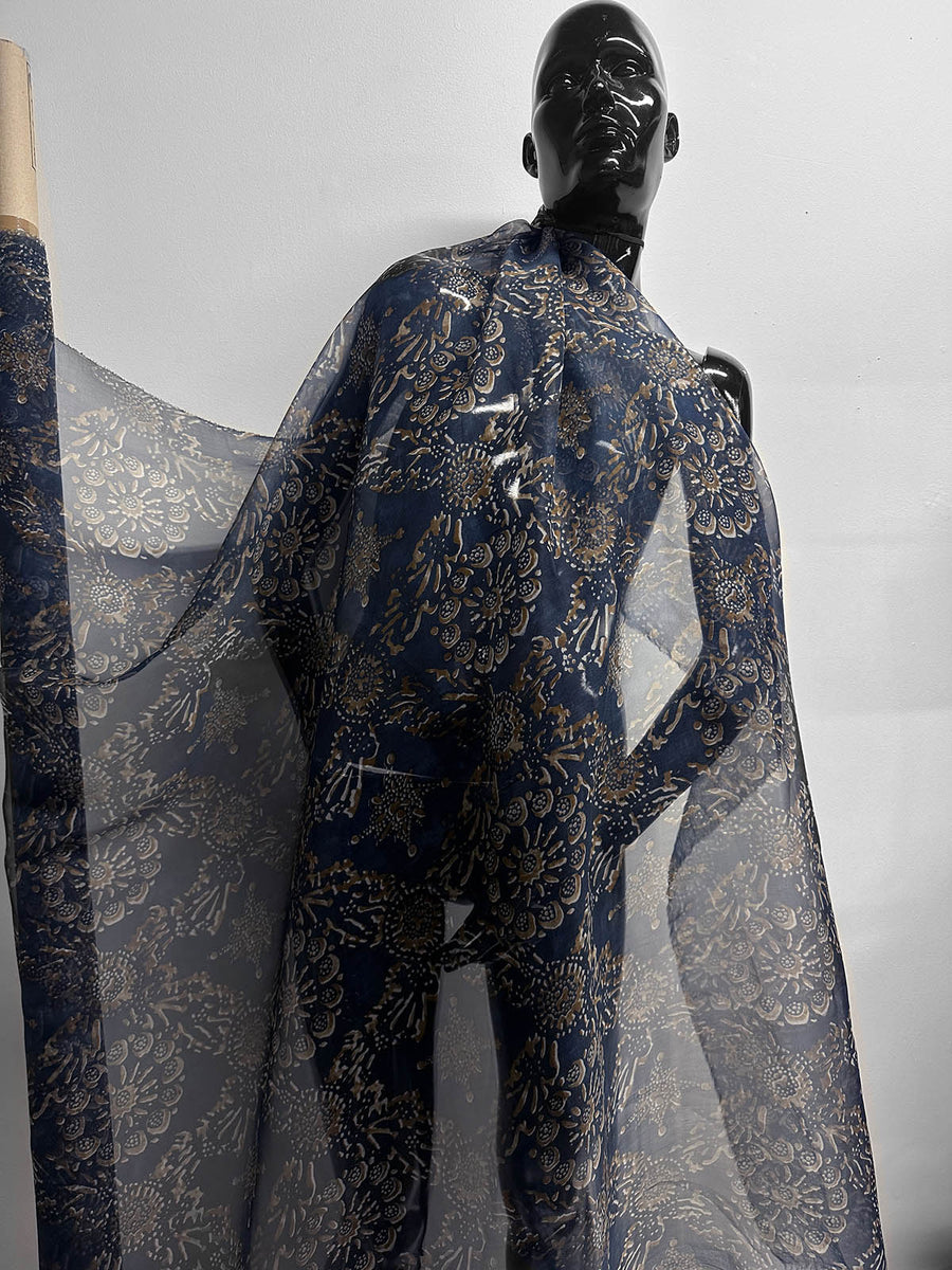 Italian BC Batik Inspired Silk Print - blue - L'Etoffe Fabrics LLC