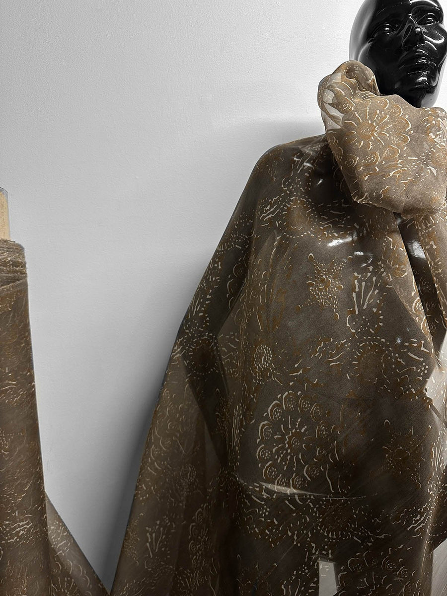 Italian BC Batik Inspired Silk Print - cocoa - L'Etoffe Fabrics LLC