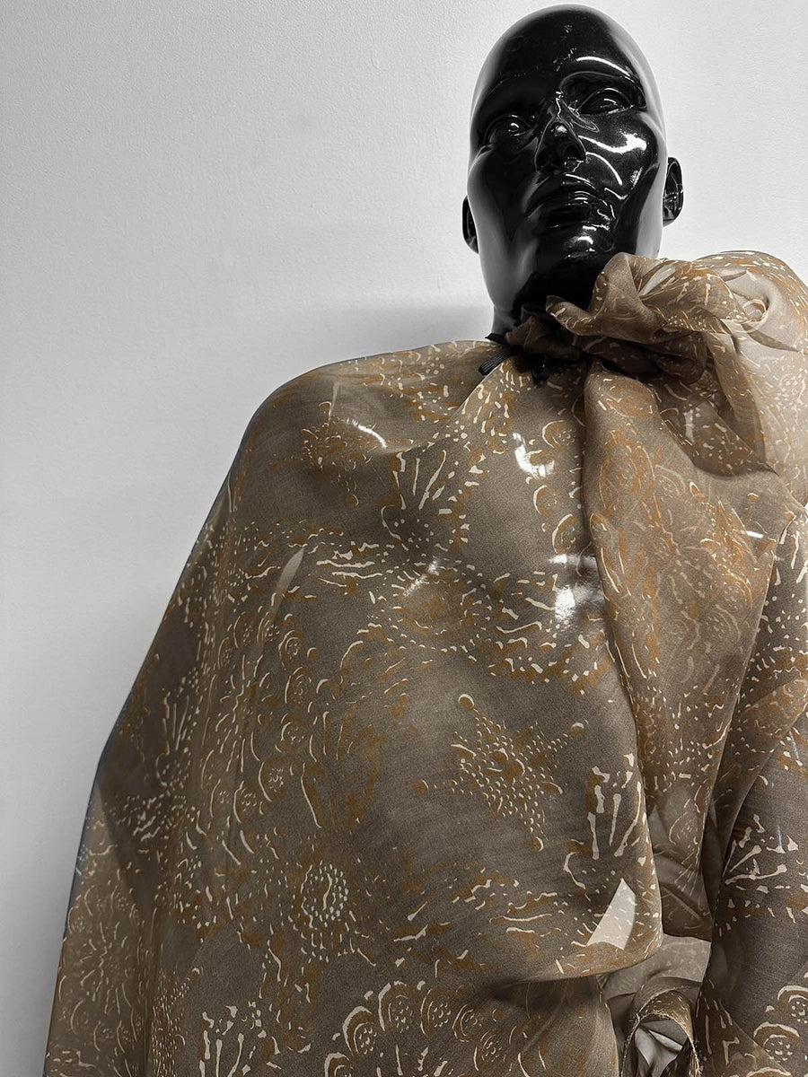 Italian BC Batik Inspired Silk Print - cocoa - L'Etoffe Fabrics LLC