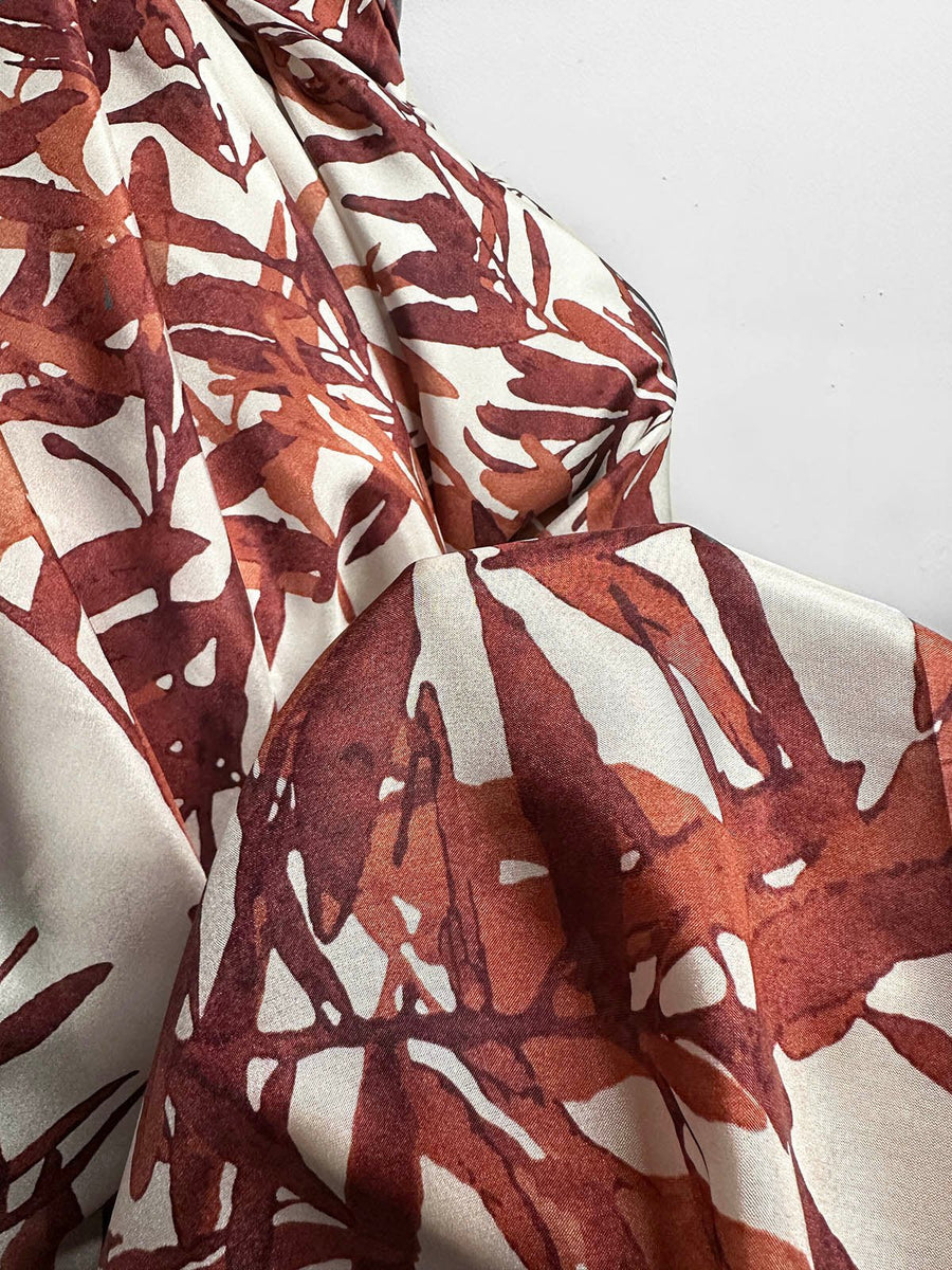 Italian BC Crimson Leaf Silk Print - L'Etoffe Fabrics LLC