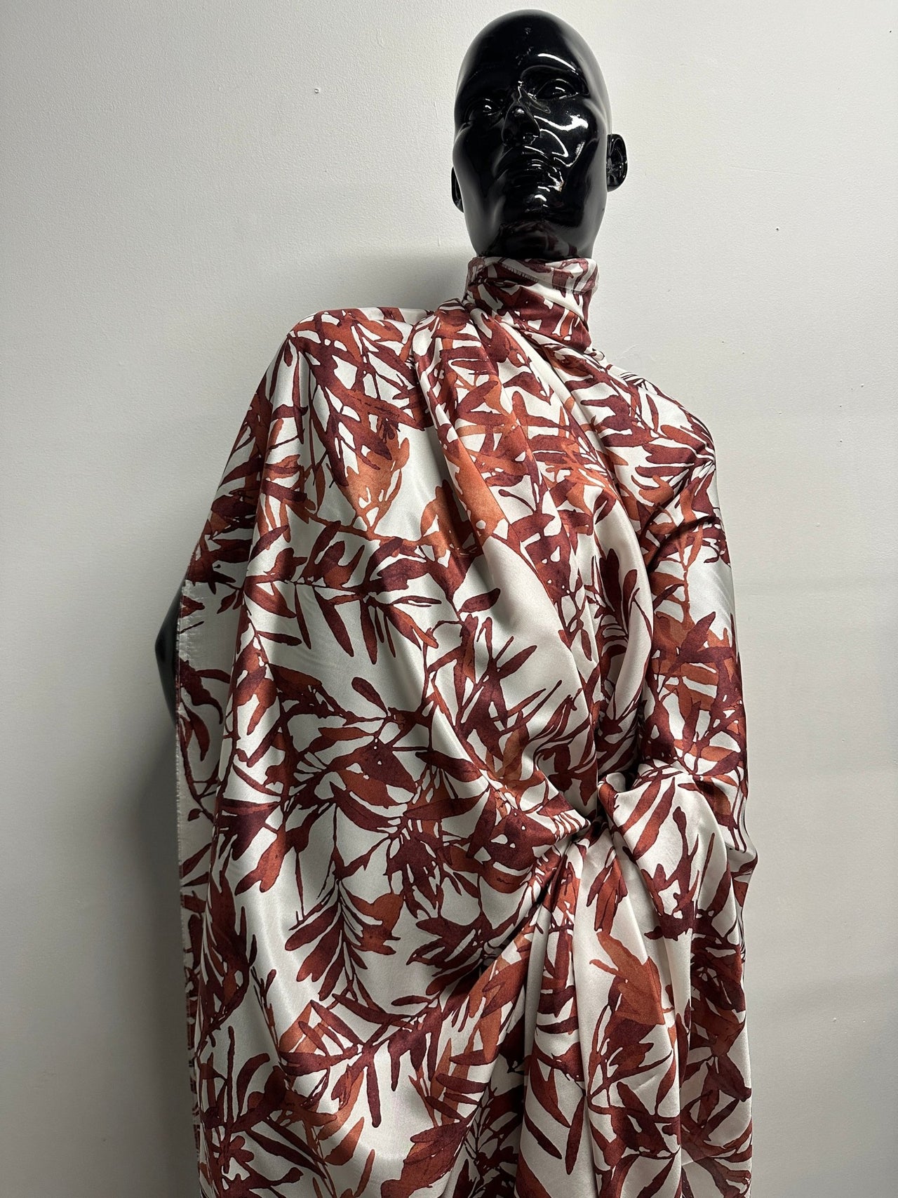 Italian BC Crimson Leaf Silk Print - L'Etoffe Fabrics LLC