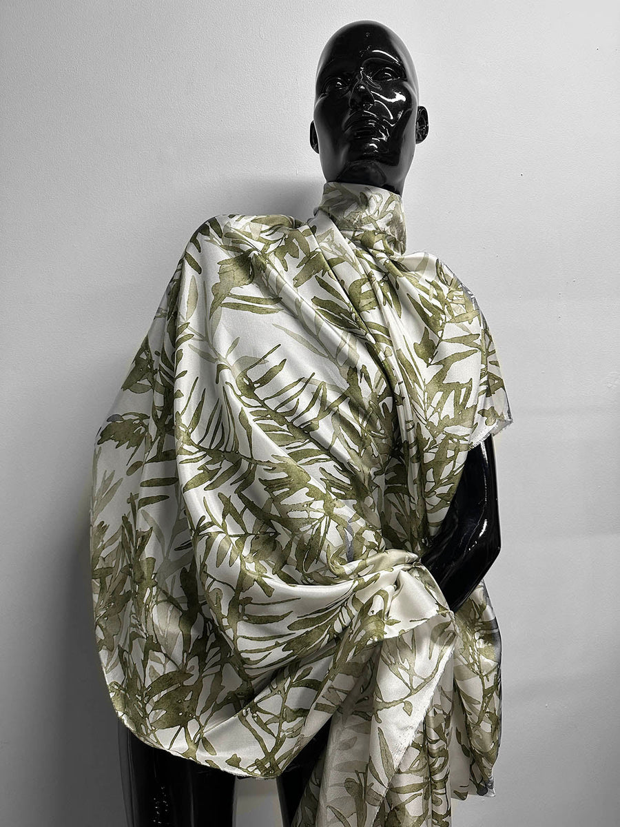 Italian BC Olive Leaf Silk Print - L'Etoffe Fabrics LLC