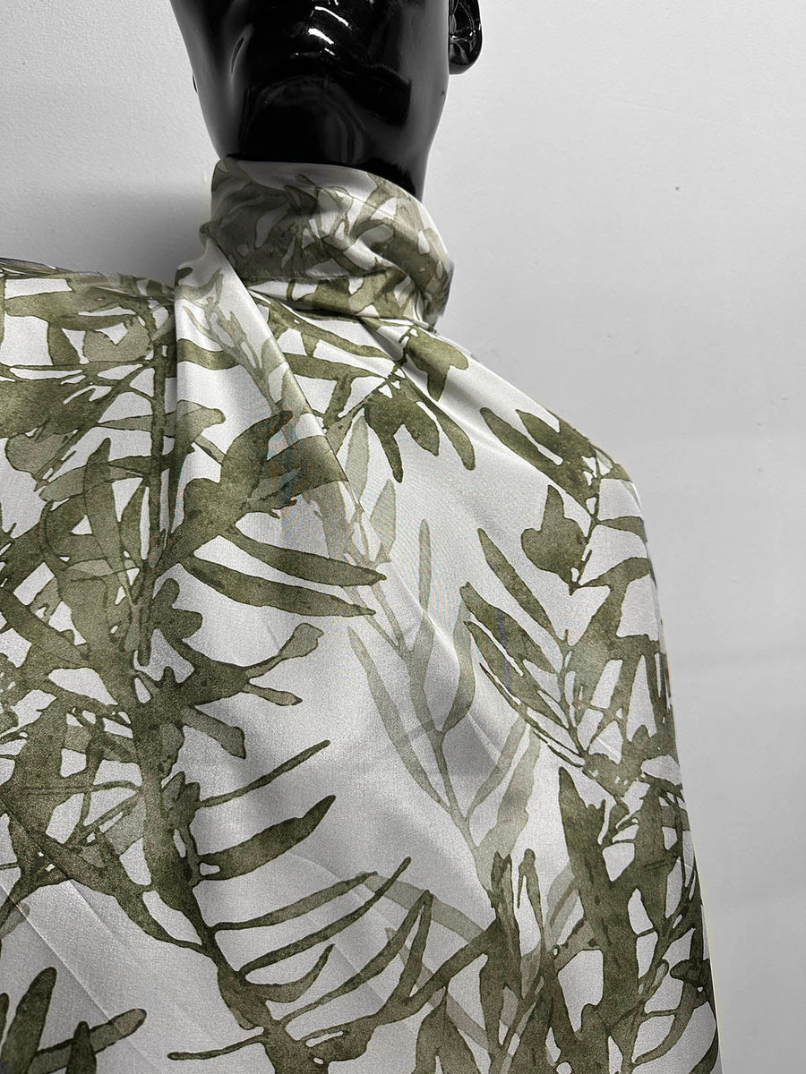 Italian BC Olive Leaf Silk Print - L'Etoffe Fabrics LLC