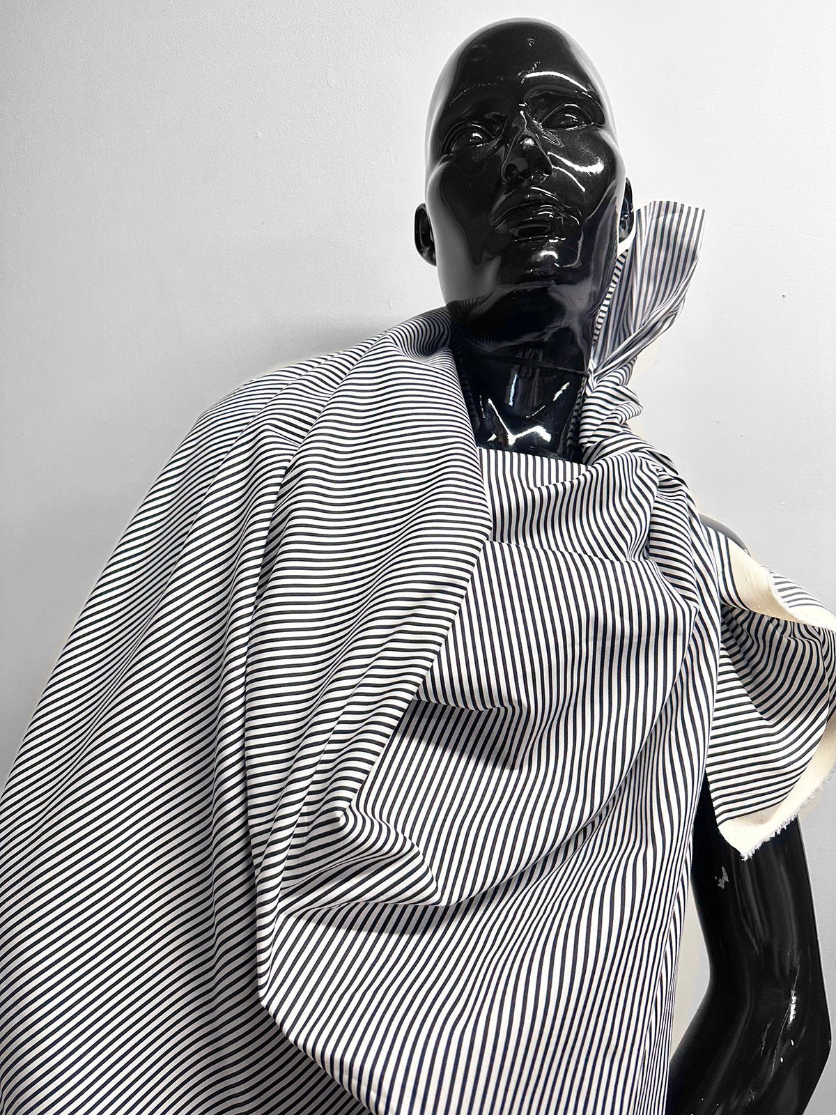 Italian Black and White Striped Stretch Shirtdress Fabric - L'Etoffe Fabrics LLC
