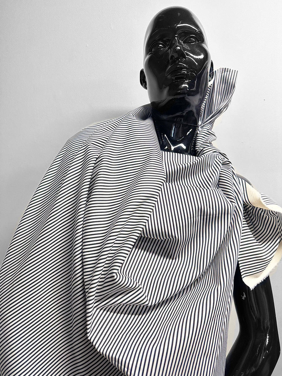 Italian Black and White Striped Stretch Shirtdress Fabric - L'Etoffe Fabrics LLC