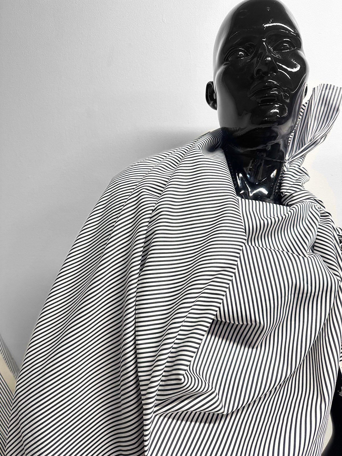 Italian Black and White Striped Stretch Shirtdress Fabric - L'Etoffe Fabrics LLC