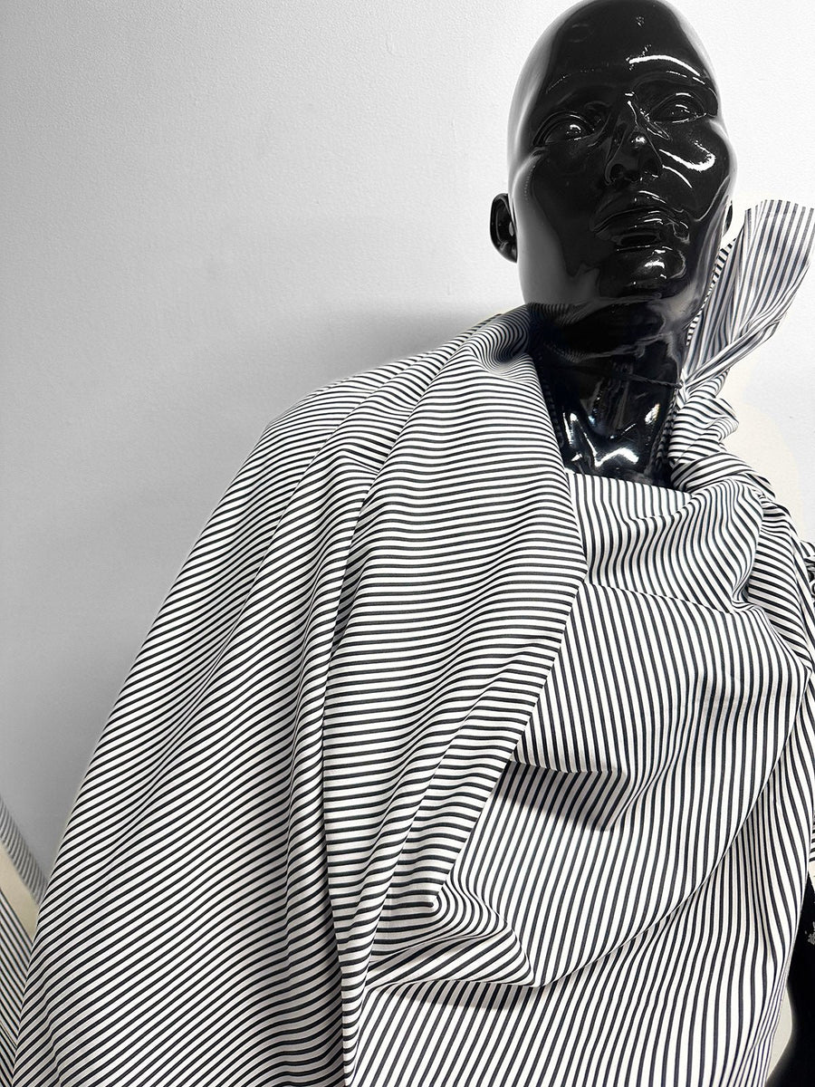 Italian Black and White Striped Stretch Shirtdress Fabric - L'Etoffe Fabrics LLC