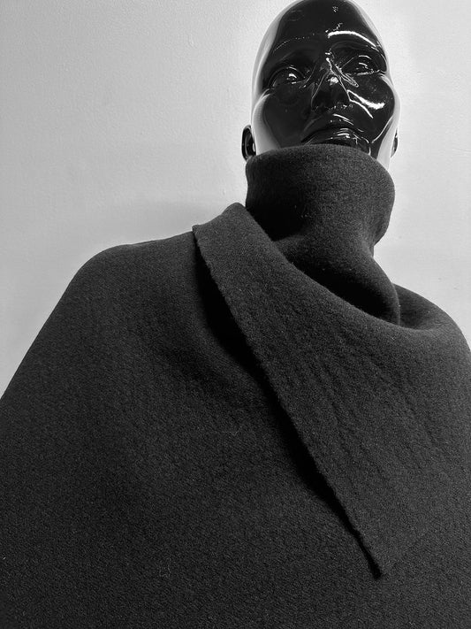 Italian Black Boiled Wool Cashmere Double Coating Fabric - L'Etoffe Fabrics LLC
