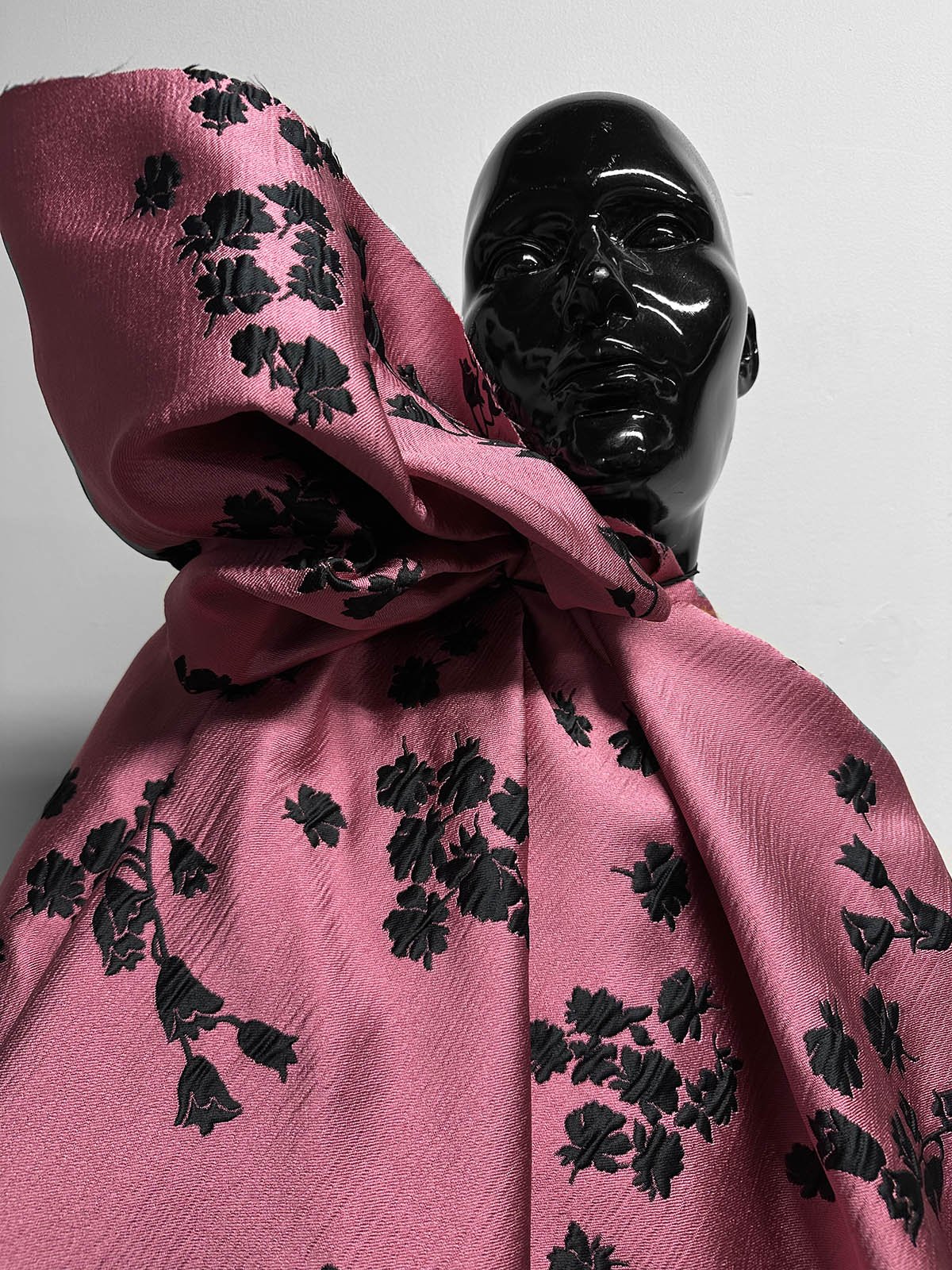 Italian Black Bramble Jacquard Rose Satin - L'Etoffe Fabrics LLC