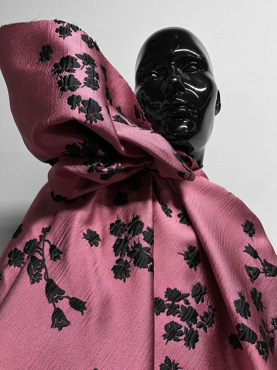 Italian Black Bramble Jacquard Rose Satin - L'Etoffe Fabrics LLC