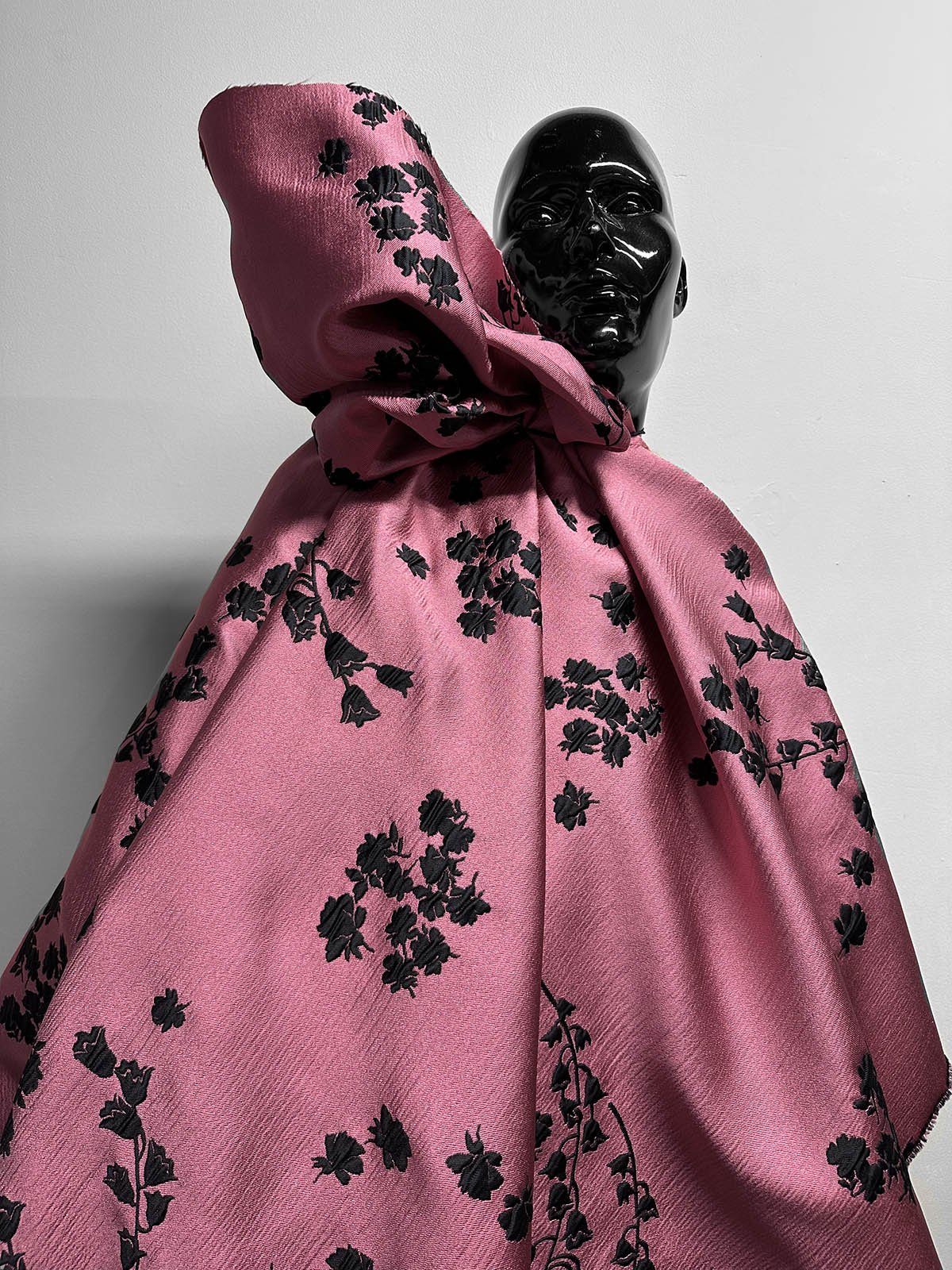 Italian Black Bramble Jacquard Rose Satin - L'Etoffe Fabrics LLC