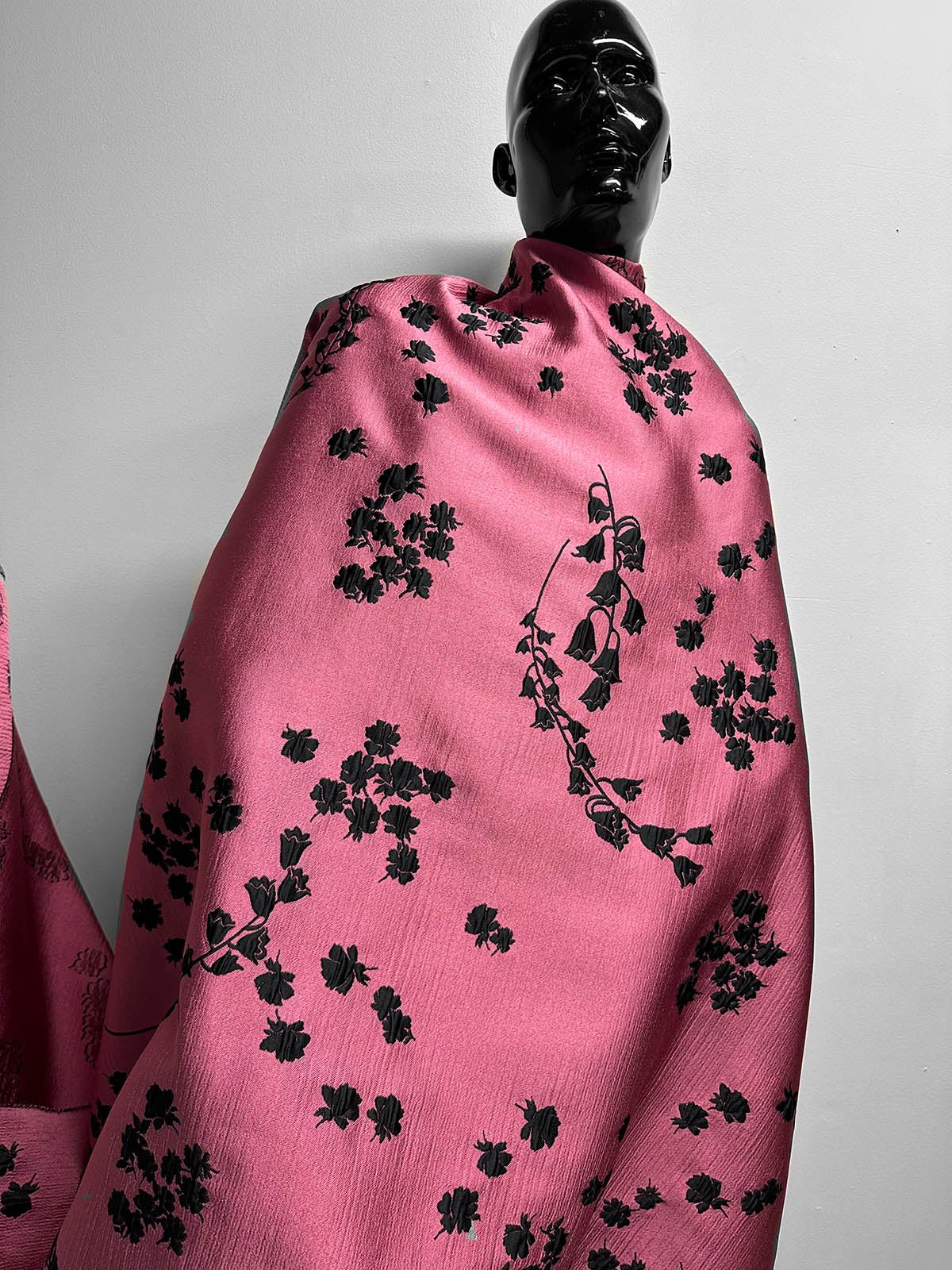 Italian Black Bramble Jacquard Rose Satin - L'Etoffe Fabrics LLC