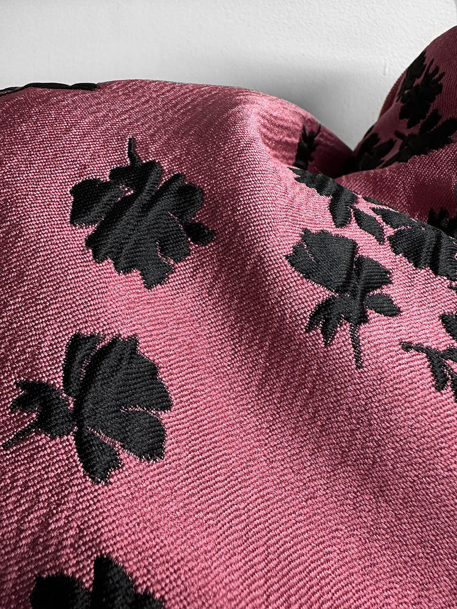 Italian Black Bramble Jacquard Rose Satin - L'Etoffe Fabrics LLC