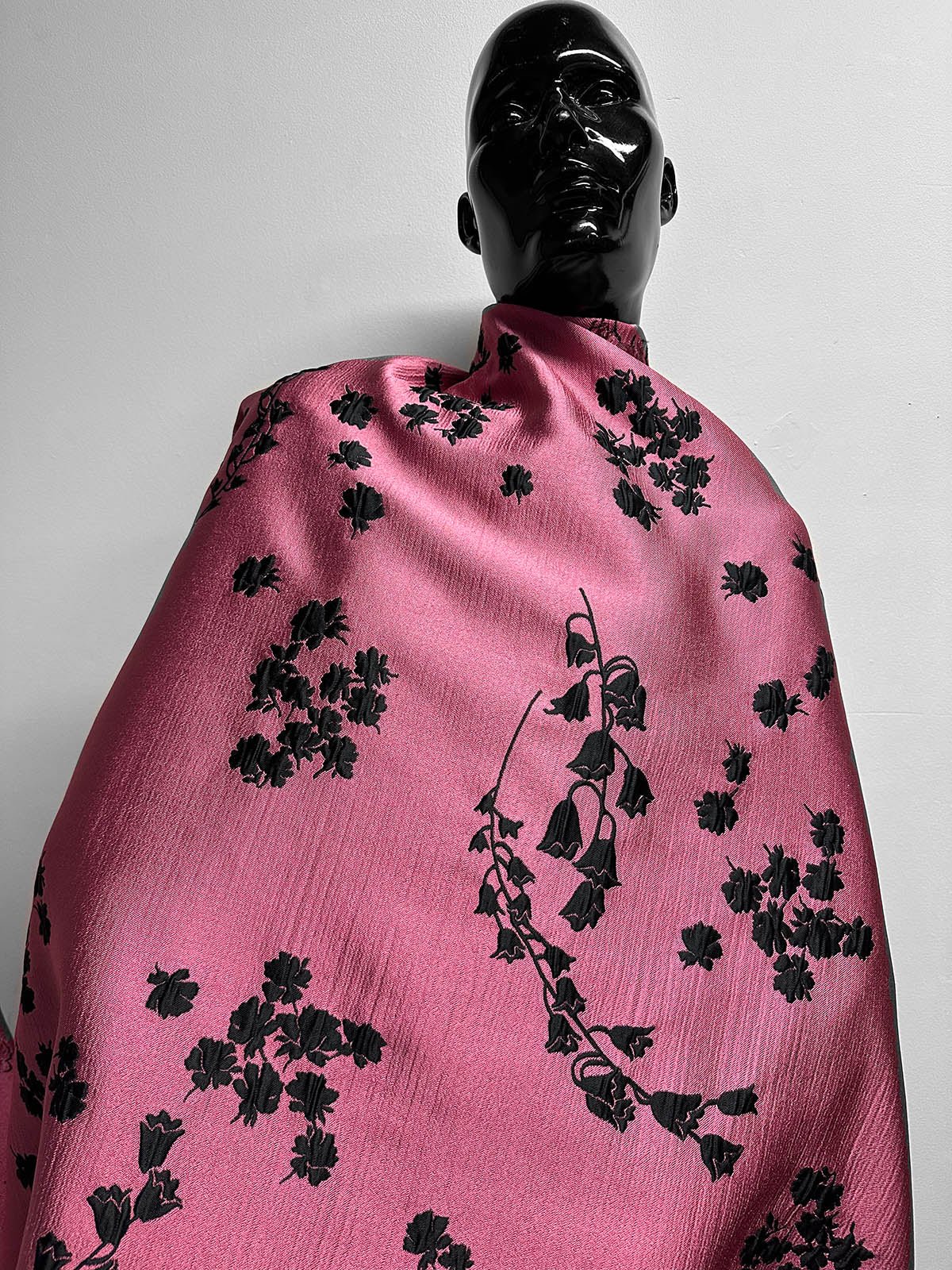 Italian Black Bramble Jacquard Rose Satin - L'Etoffe Fabrics LLC