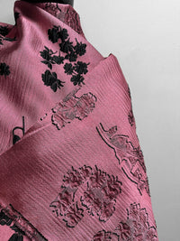 Italian Black Bramble Jacquard Rose Satin - L'Etoffe Fabrics LLC