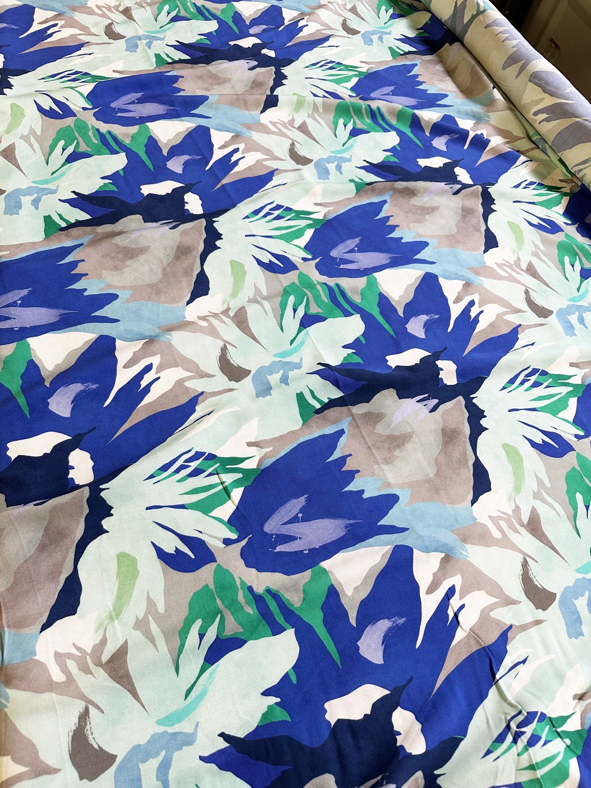 Italian Blue Floral Rayon Challis - L'Etoffe Fabrics LLC