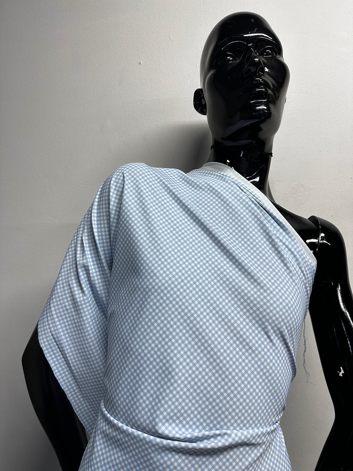 Italian Blue Gingham Print Swim Wear Fabric - L'Etoffe Fabrics LLC