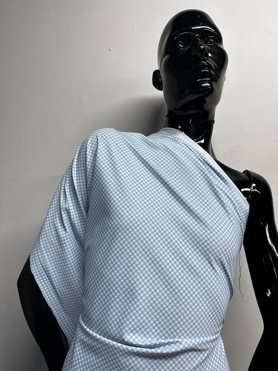 Italian Blue Gingham Print Swim Wear Fabric - L'Etoffe Fabrics LLC