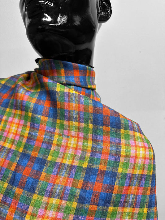 Italian Bright Plaid Cotton Linen Shirting - L'Etoffe Fabrics LLC