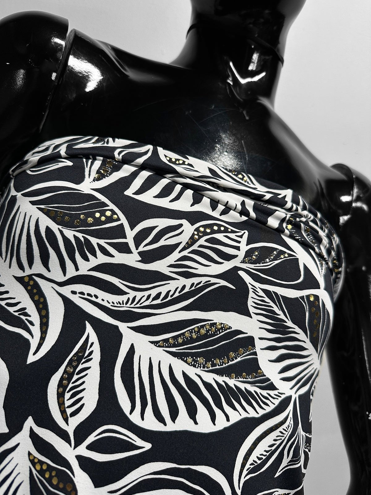 Italian B/W Floral With Gold Bling Swim Suit Fabric - L'Etoffe Fabrics LLC