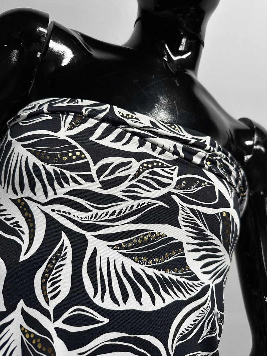 Italian B/W Floral With Gold Bling Swim Suit Fabric - L'Etoffe Fabrics LLC