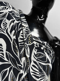 Italian B/W Floral With Gold Bling Swim Suit Fabric - L'Etoffe Fabrics LLC