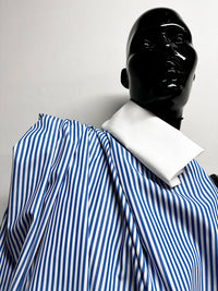 Italian Coast Albini Canclini Blue Striped Cotton Shirting - L'Etoffe Fabrics LLC
