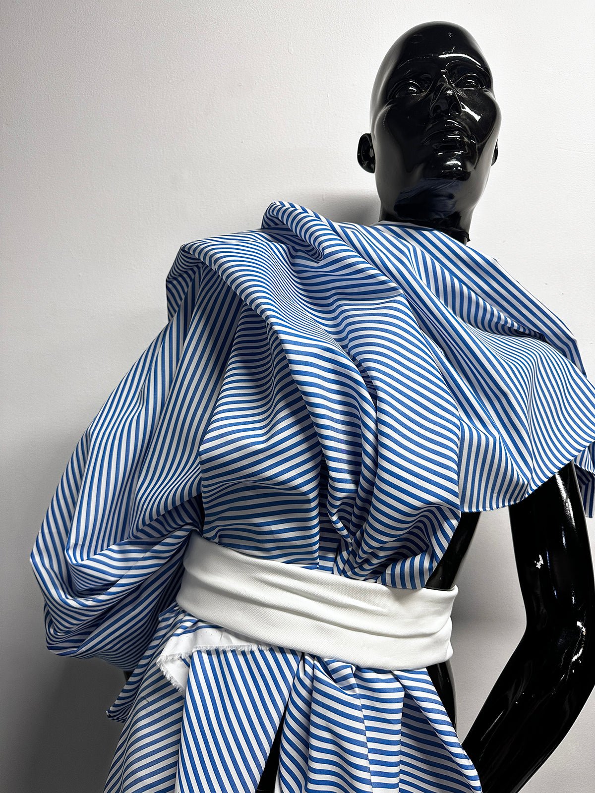 Italian Coast Albini Canclini Blue Striped Cotton Shirting - L'Etoffe Fabrics LLC
