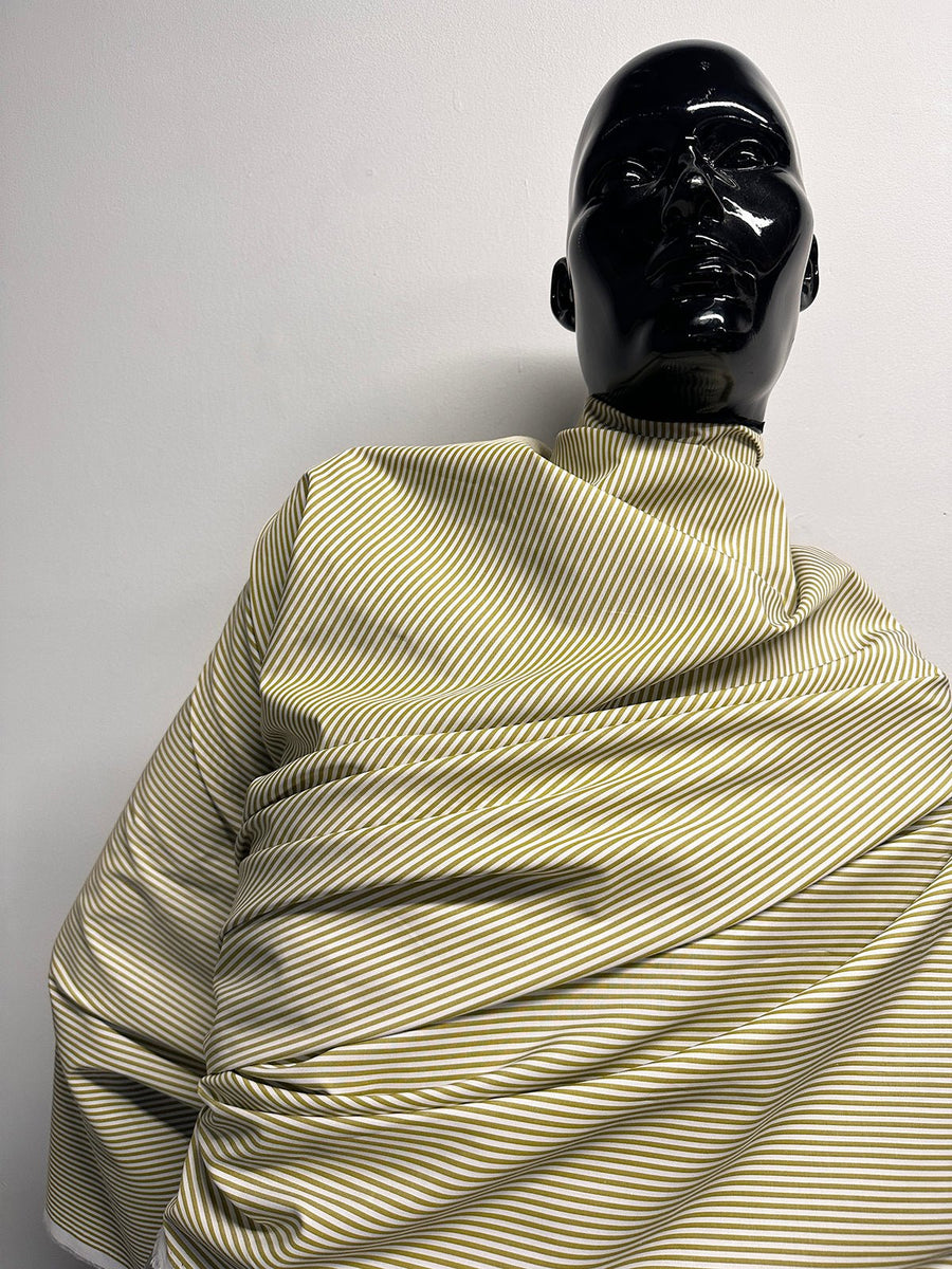 Italian Coast Albini Canclini Chartreuse Striped Cotton Shirting - L'Etoffe Fabrics LLC