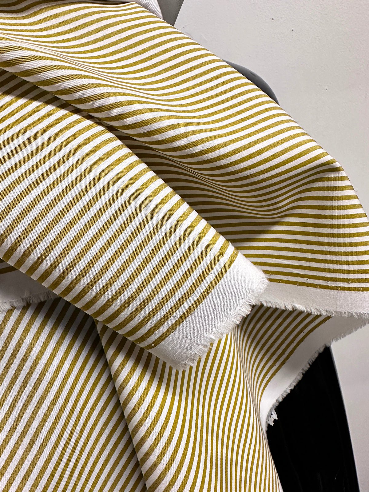Italian Coast Albini Canclini Chartreuse Striped Cotton Shirting - L'Etoffe Fabrics LLC
