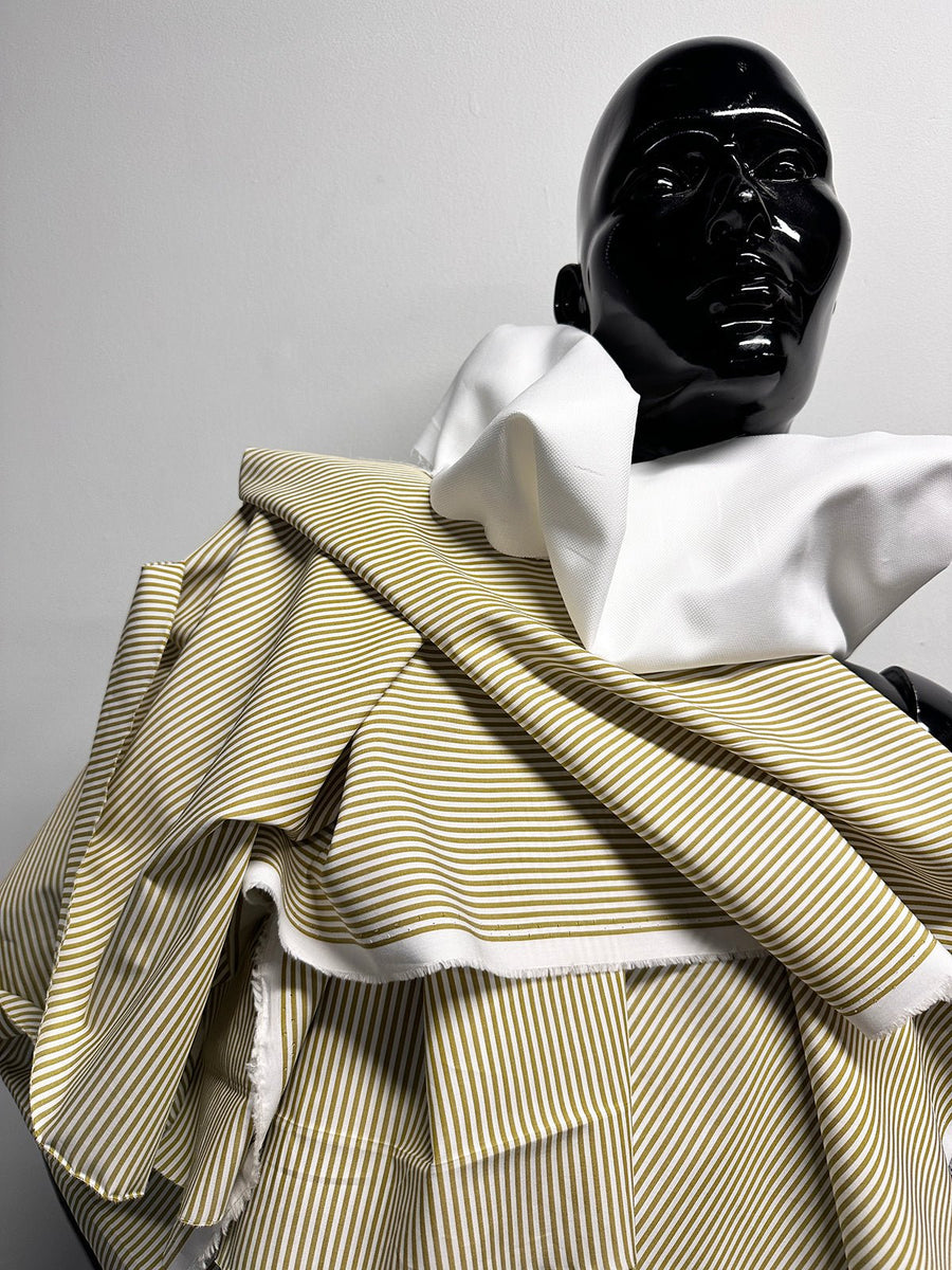 Italian Coast Albini Canclini Chartreuse Striped Cotton Shirting - L'Etoffe Fabrics LLC