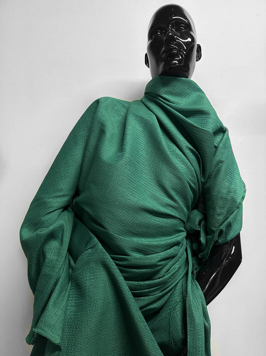 Italian Corded Texture Ramie Silk Emerald - L'Etoffe Fabrics LLC