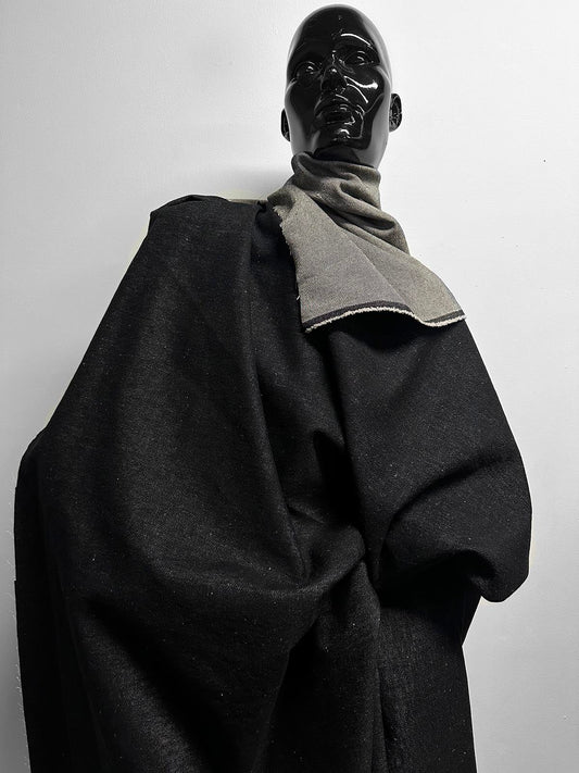 Italian Cotton Linen Denim Black Natural - L'Etoffe Fabrics LLC