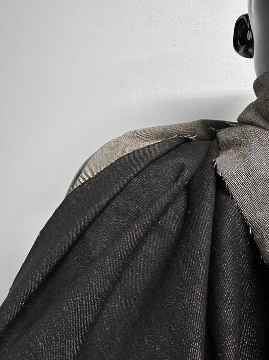 Italian Cotton Linen Denim Black Natural - L'Etoffe Fabrics LLC