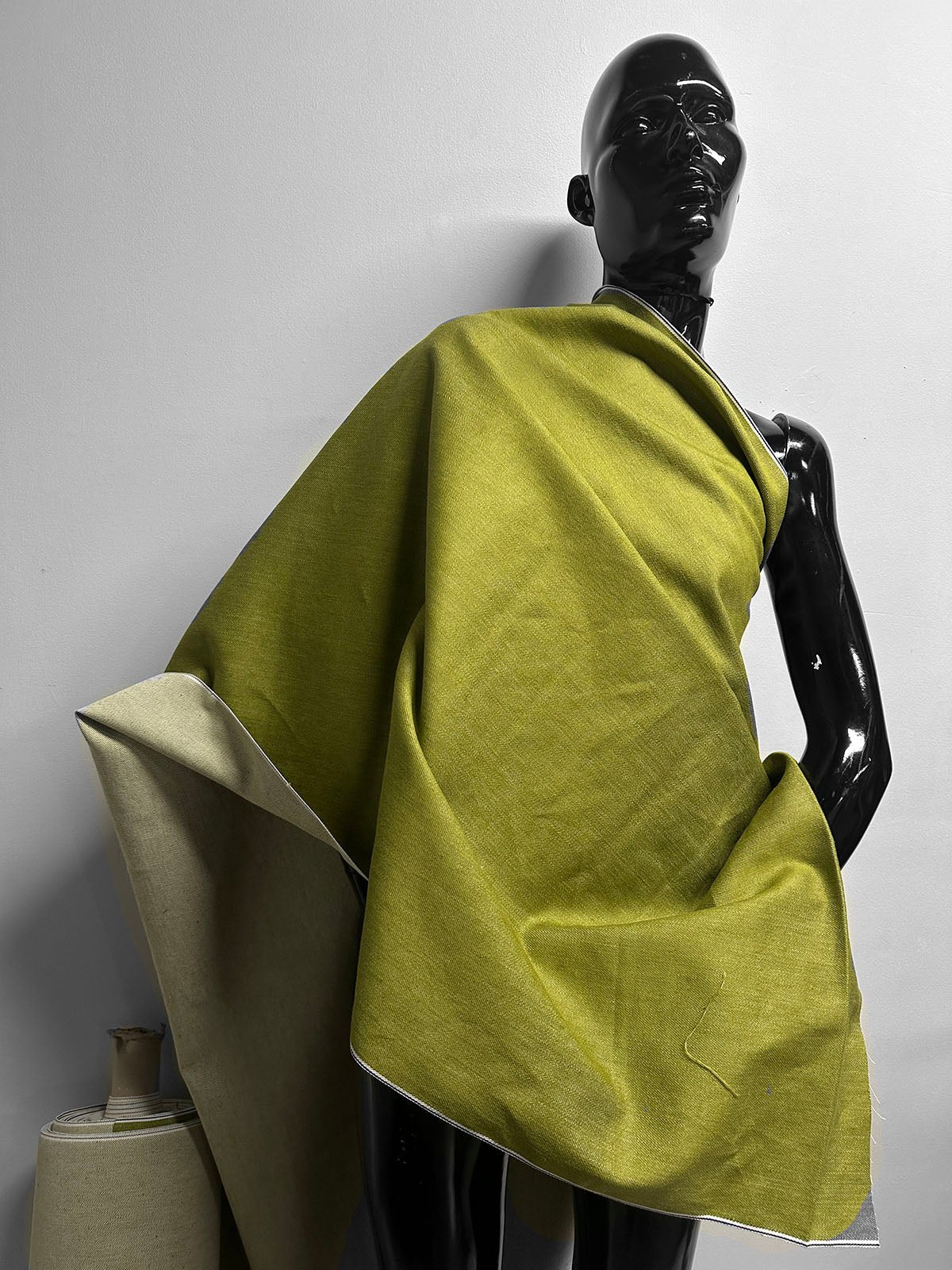 Italian Cotton Linen Selvedge Denim - Chartreuse - L'Etoffe Fabrics LLC