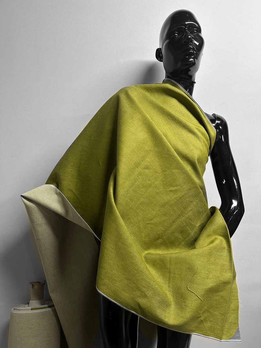 Italian Cotton Linen Selvedge Denim - Chartreuse - L'Etoffe Fabrics LLC
