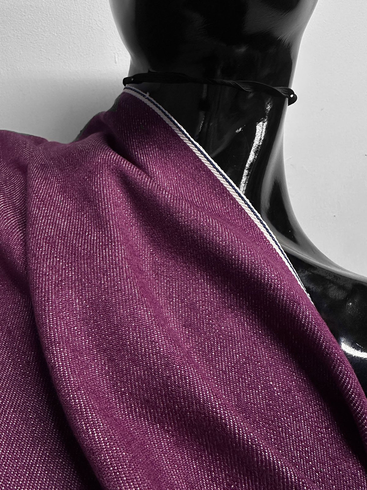 Italian Cotton Linen Selvedge Denim - Rasberry - L'Etoffe Fabrics LLC