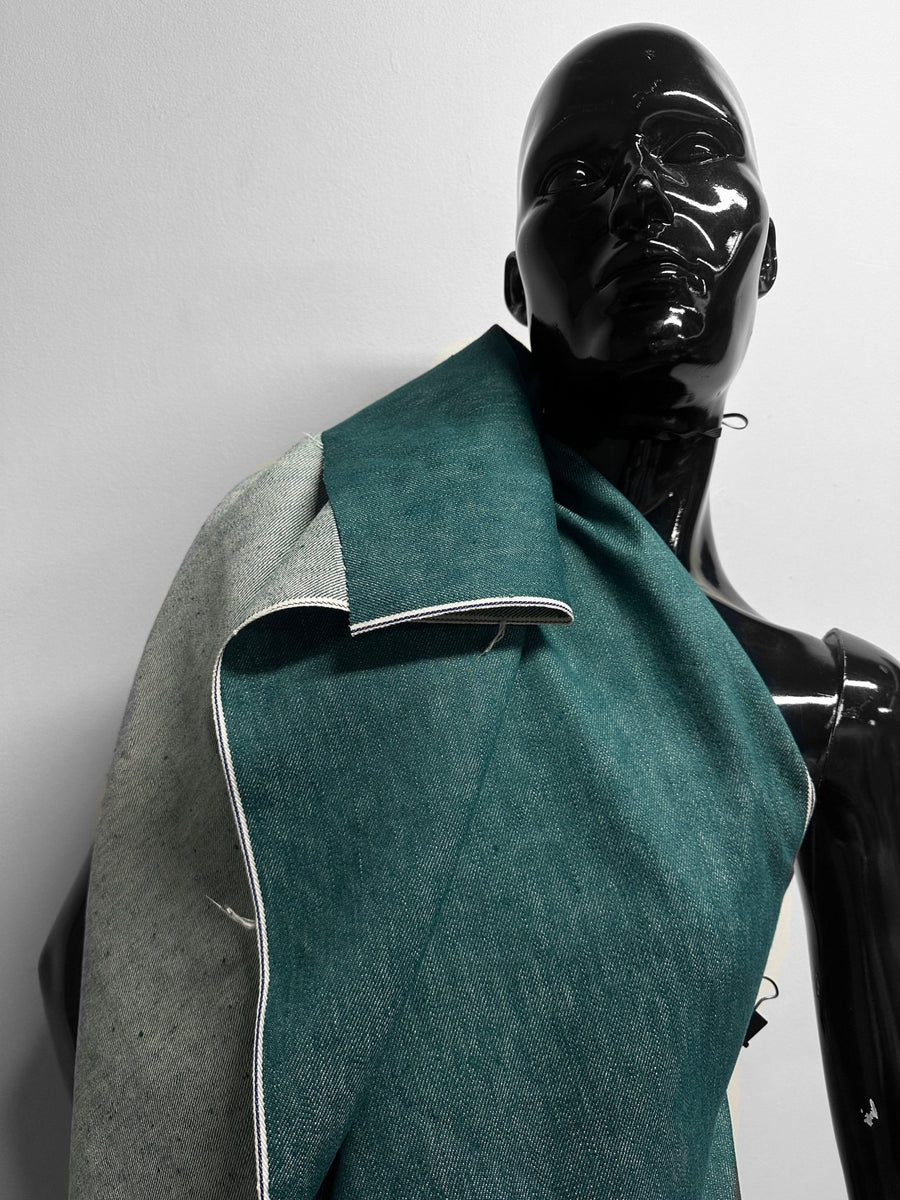 Italian Cotton Linen Selvedge Denim - Teal - L'Etoffe Fabrics LLC