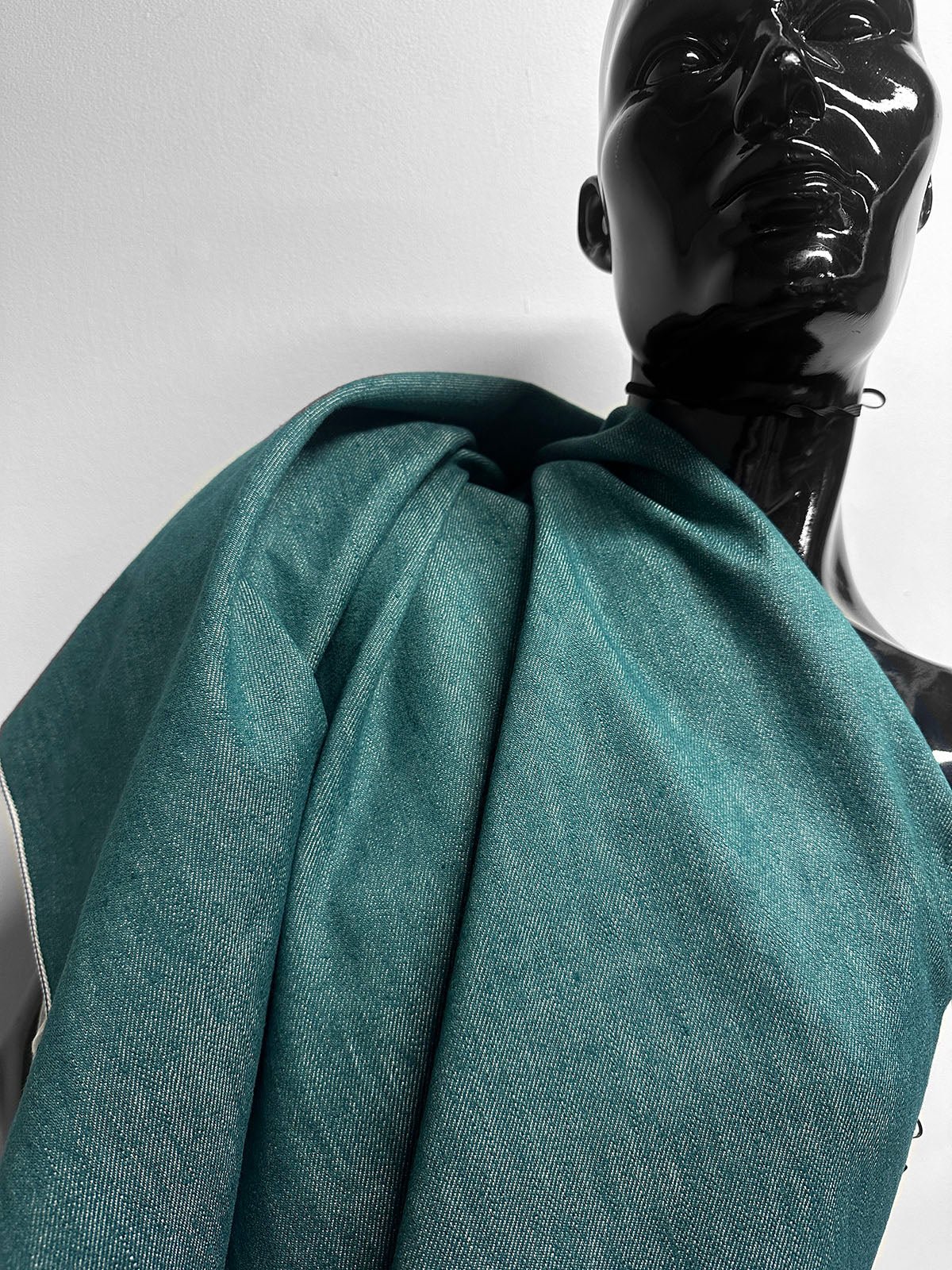 Italian Cotton Linen Selvedge Denim - Teal - L'Etoffe Fabrics LLC